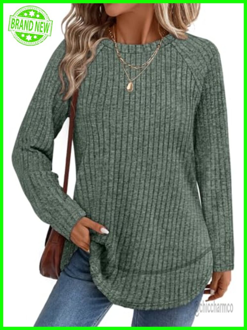 WIHOLL Long Sleeve Tunic Top Womens Ribbed Knit Pullover